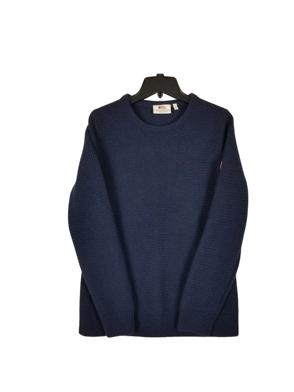 Fjallraven Ovik Structure Sweater Womens Medium Navy Blue 100% Wool Waffle Knit